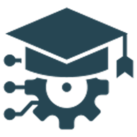A blue square with a cap and gear on it.